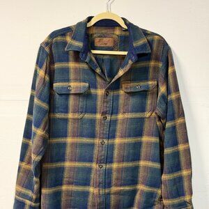 Orvis Men's M Plaid Flannel Shirt Workwear | Blue & Mustard | Soft Cotton Casual